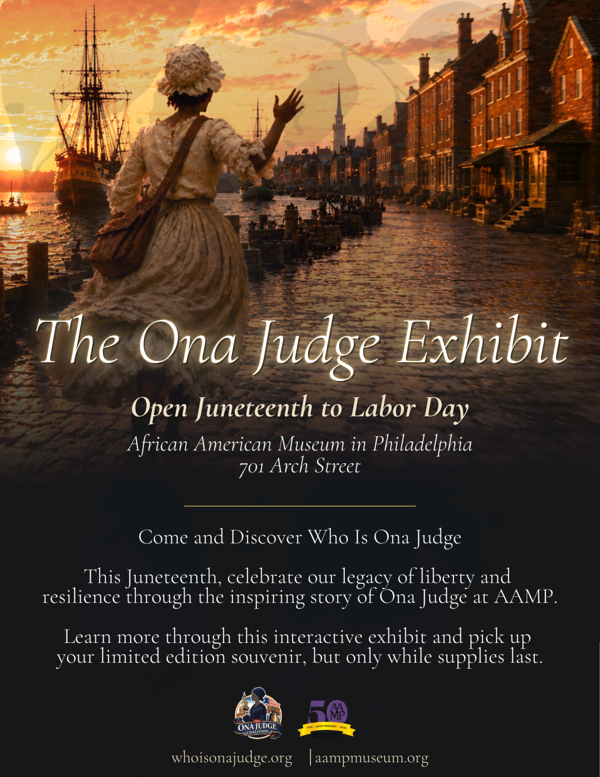 The Ona Judge Exhibit — Open Juneteenth to Labor Day at the African American Museum in Philadelphia, 701 Arch Street. Come and discover who is Ona Judge.